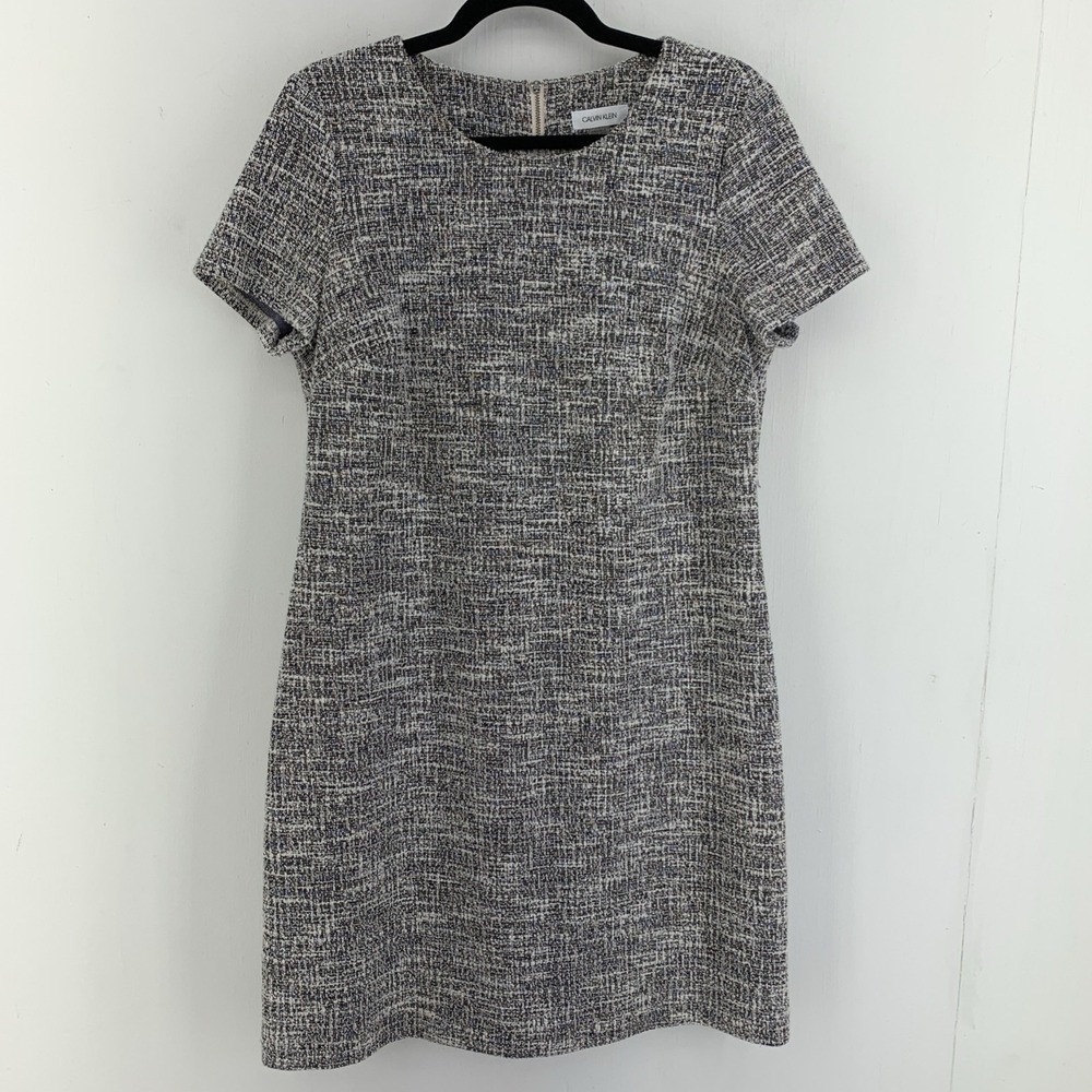 Calvin Klein Woman's 12 Shift Dress Tweed Textured Workwear Business Casual Midi